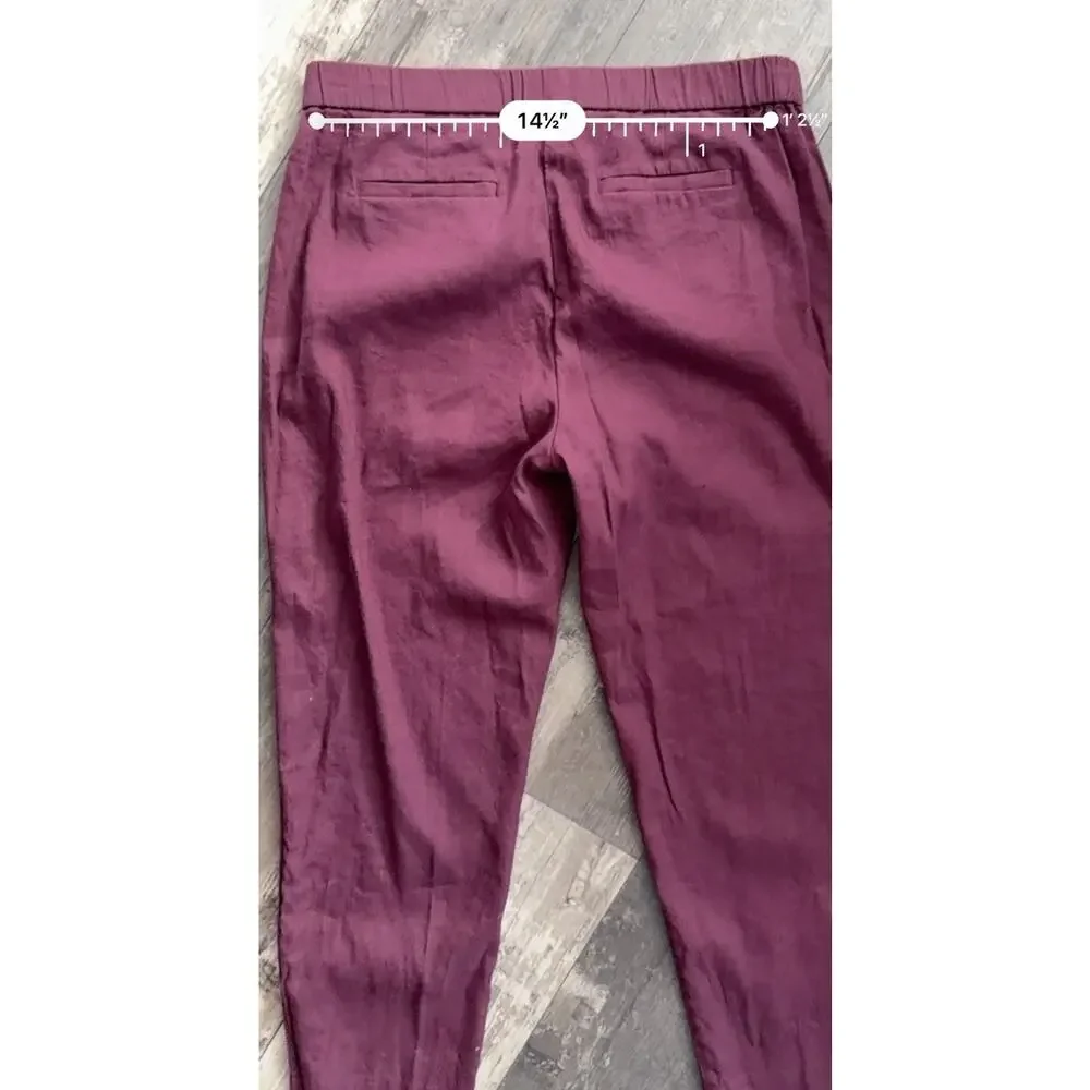 J.Jill Linen Stretch Burgundy 2 Piece Set Button Shirt & Cropped Pants M Petite